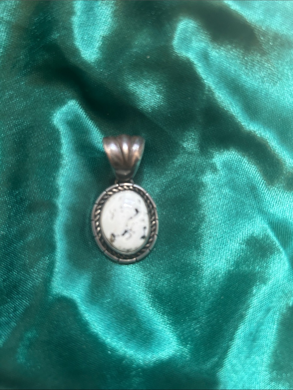 White Howlite Oval Pendant in Silver-Tone Setting